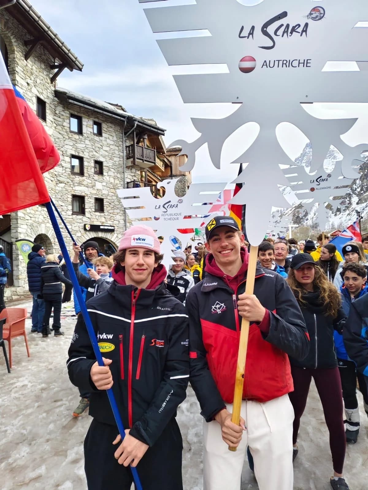 Kevin Schmidle with an Austrian flag at an event